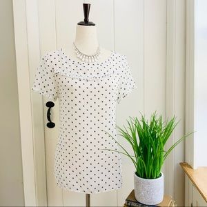 LOFT White Black Geometric Print Ruffled Blouse